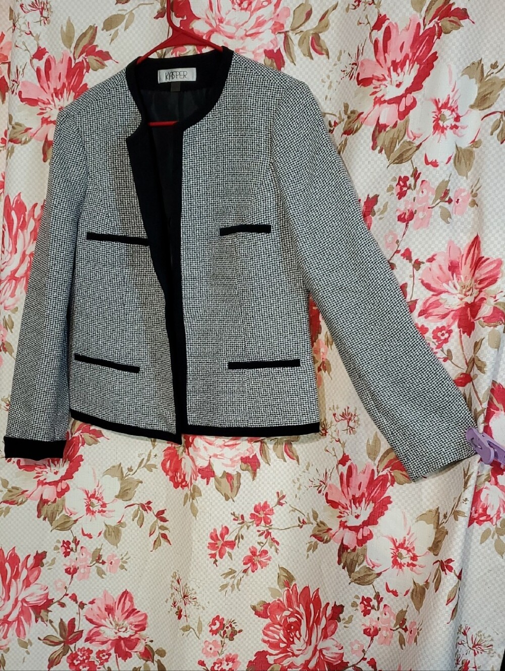 Kasper Black & White Tweed Collarless Jacket
